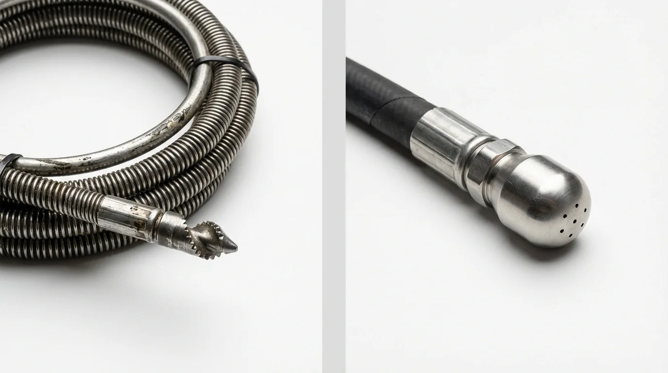 Drain snake cable and hydro jetting nozzle used for drain cleaning in Hazlehurst, MS